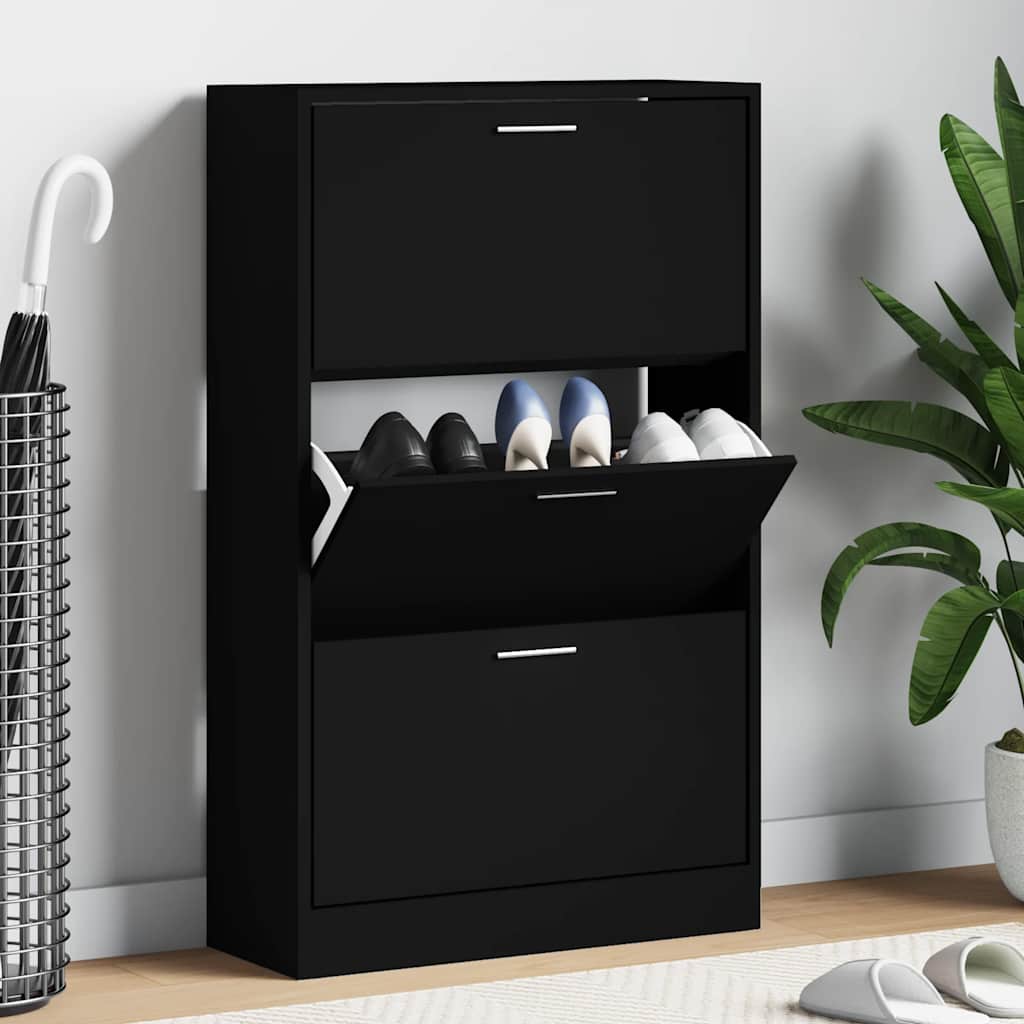JUNG Vida Schuhschrank Schwarz 63x24x103 cm Holzwerkstoff