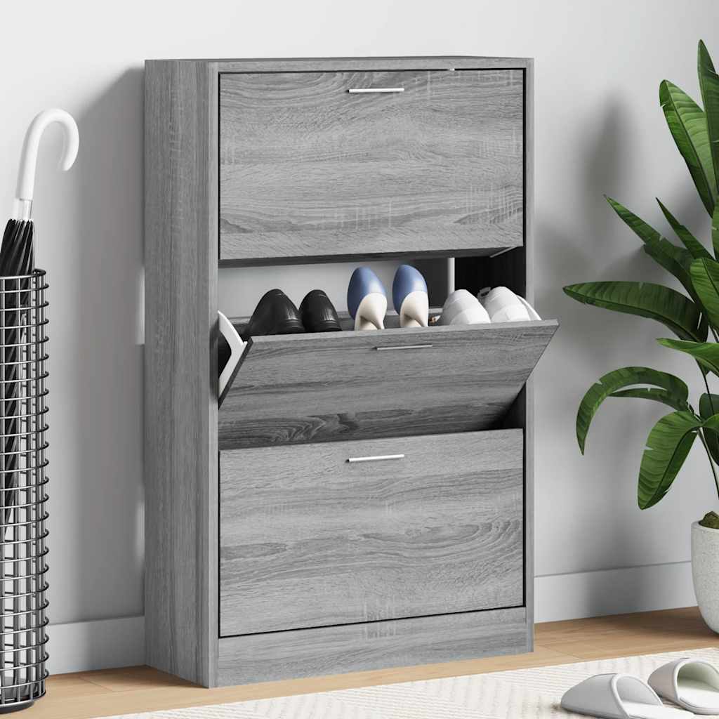 JUNG Vida Schuhschrank Grau Sonoma 63x24x103 cm Holzwerkstoff