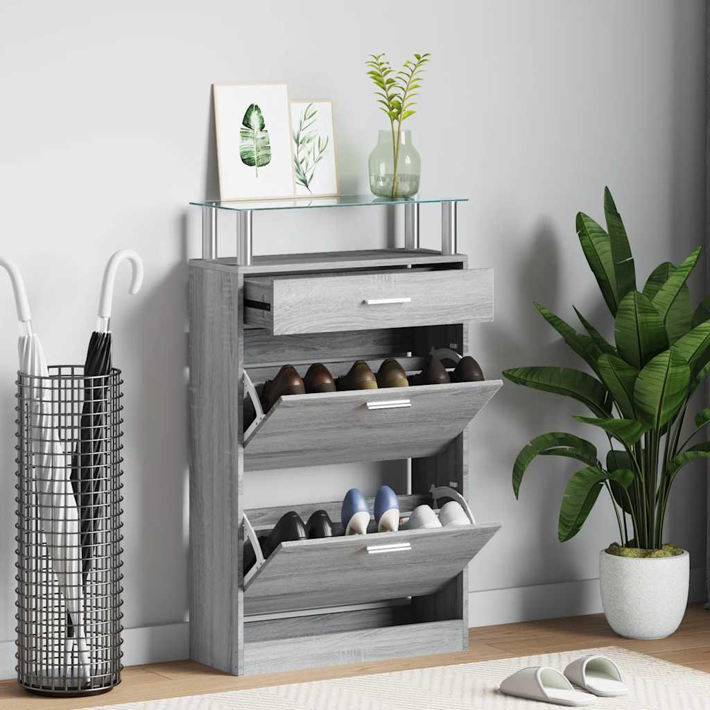 JUNG Vida Schuhschrank Grau Sonoma 63x24x104 cm Holzwerkstoff