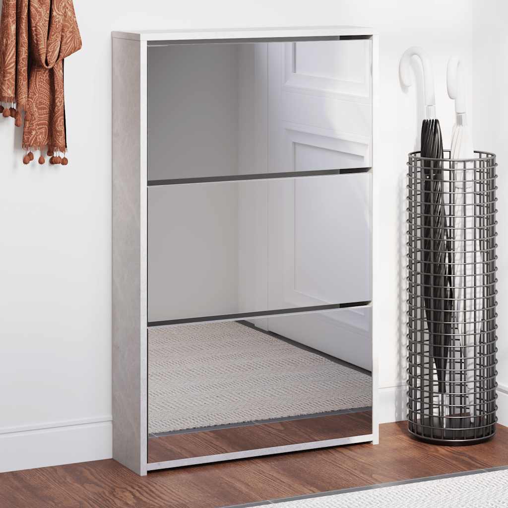 JUNG Vida Schuhschrank mit Spiegel 3 Fächer Betongrau 63x17x102,5 cm