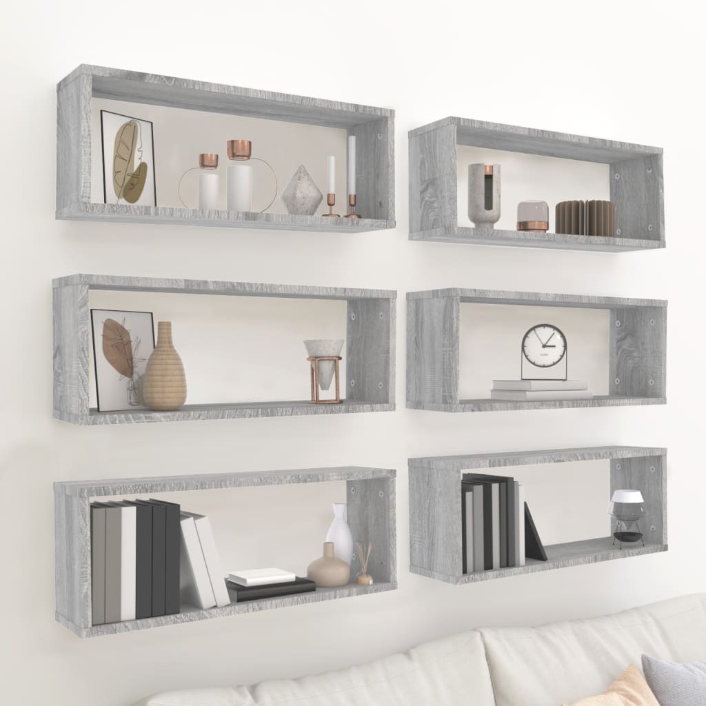 JUNG Vida Würfelregale 6 Stk. Grau Sonoma 60x15x23 cm Holzwerkstoff