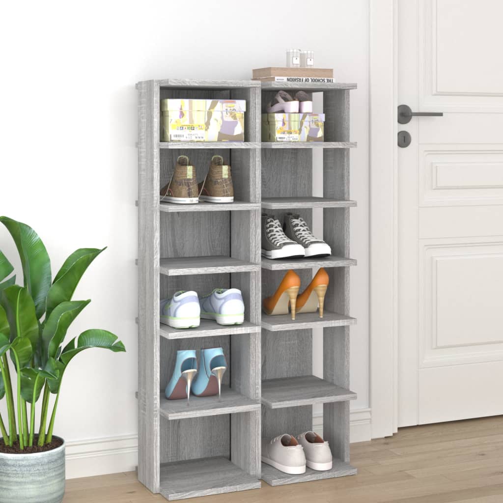 JUNG Vida Schuhregale 2 Stk. Grau Sonoma 27,5x27x102 cm Holzwerkstoff