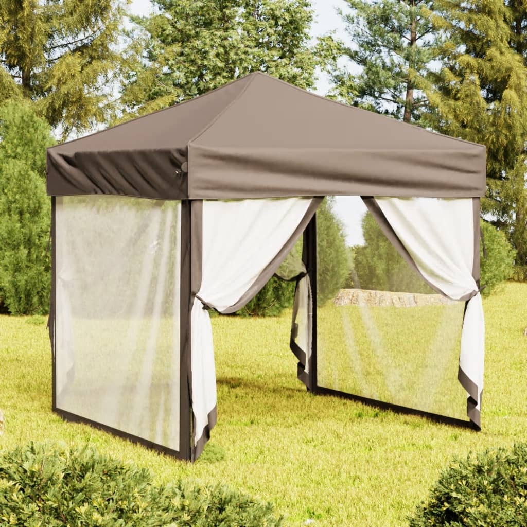 JUNG Vida Partyzelt Faltbar mit Seitenwänden Taupe 2x2 m