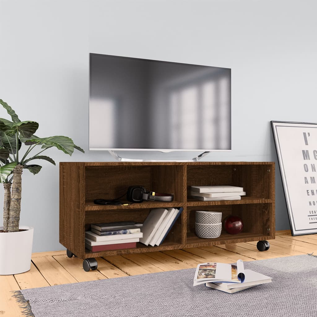 JUNG Vida TV-Schrank mit Rollen Braun Eiche 90x35x35 cm Holzwerkstoff
