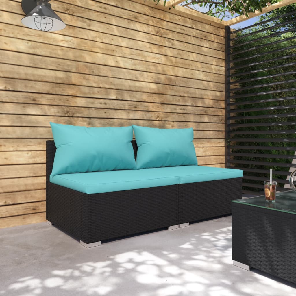 JUNG Vida 2-tlg. Garten-Lounge-Set mit Kissen Poly Rattan Schwarz