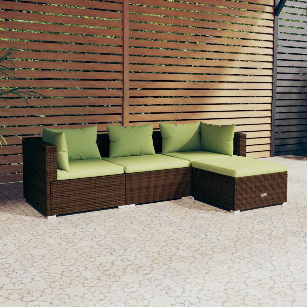 JUNG Vida 4-tlg. Garten-Lounge-Set mit Auflagen Poly Rattan Braun