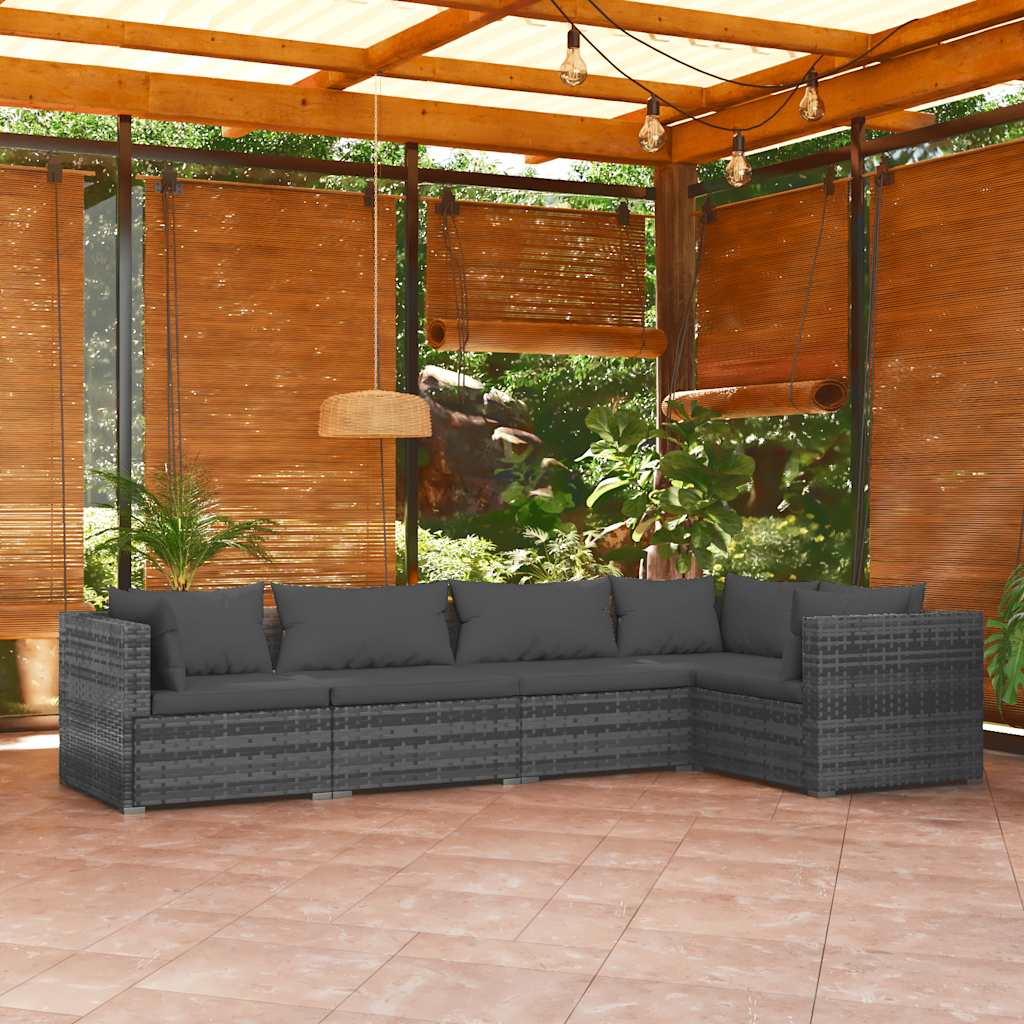 JUNG Vida 5-tlg. Garten-Lounge-Set mit Kissen Poly Rattan Grau