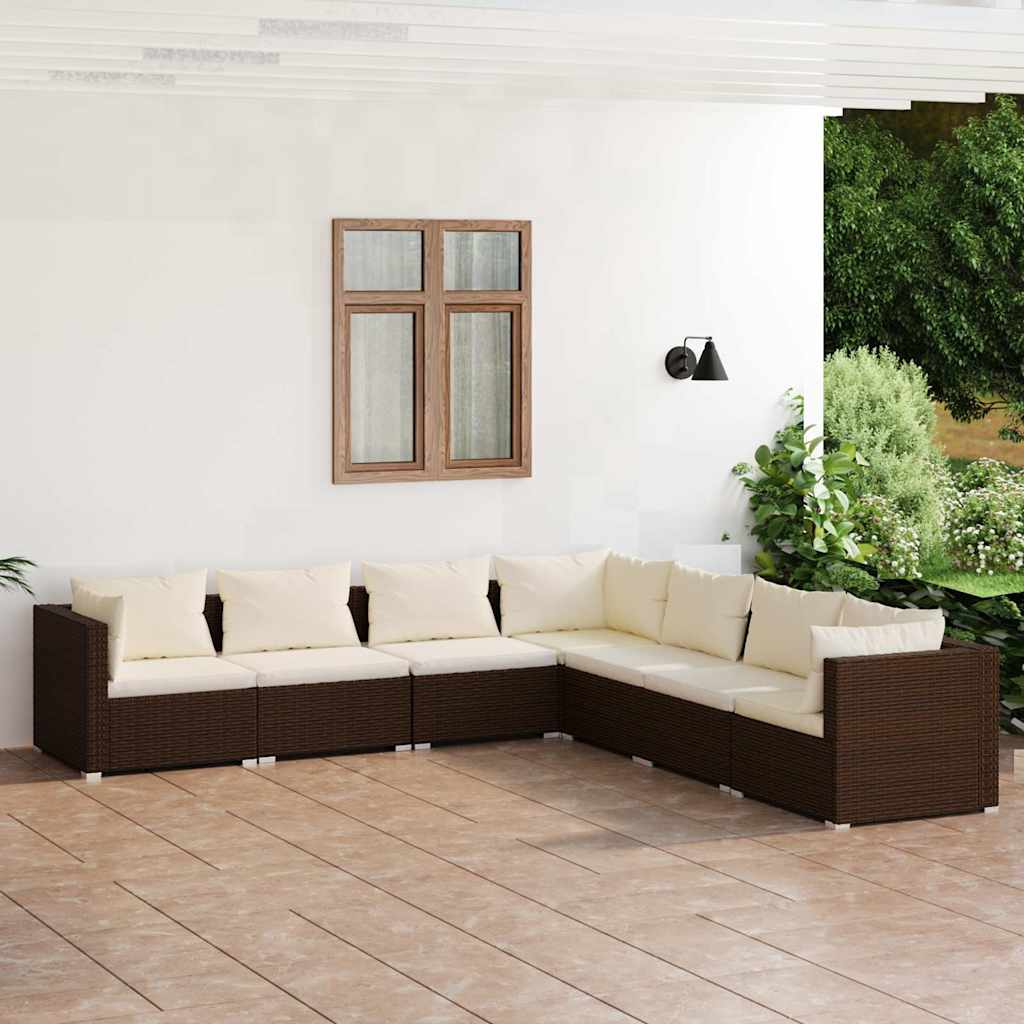 JUNG Vida 7-tlg. Garten-Lounge-Set mit Kissen Poly Rattan Braun