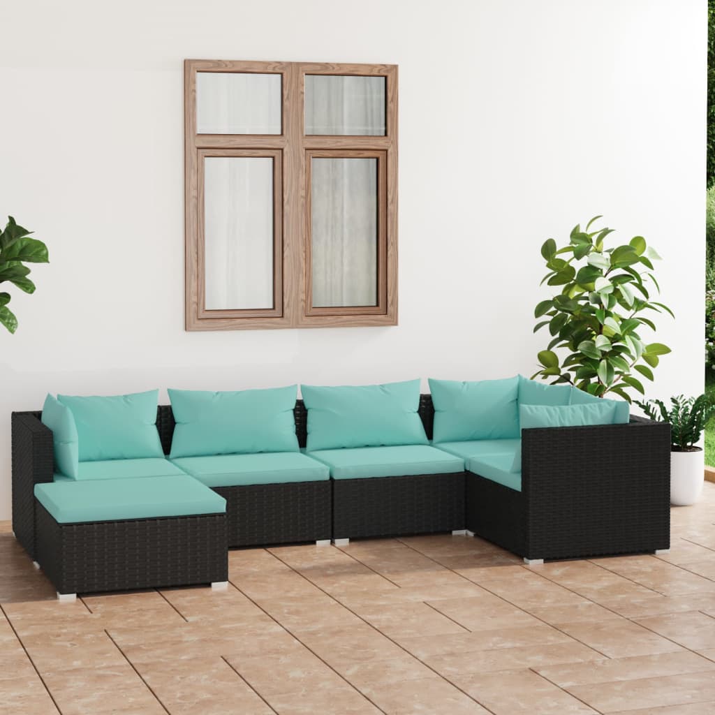 JUNG Vida 6-tlg. Garten-Lounge-Set mit Kissen Poly Rattan Schwarz