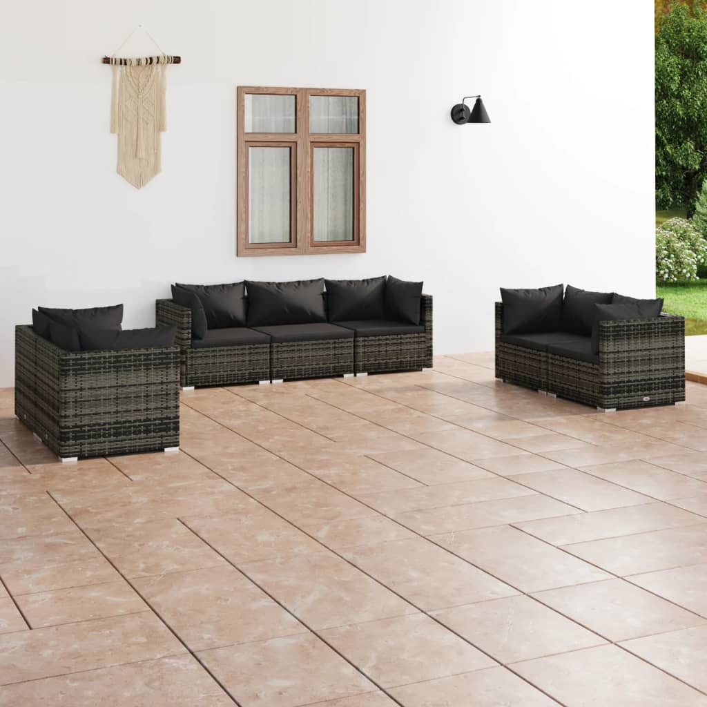 JUNG Vida 7-tlg. Garten-Lounge-Set mit Kissen Poly Rattan Grau