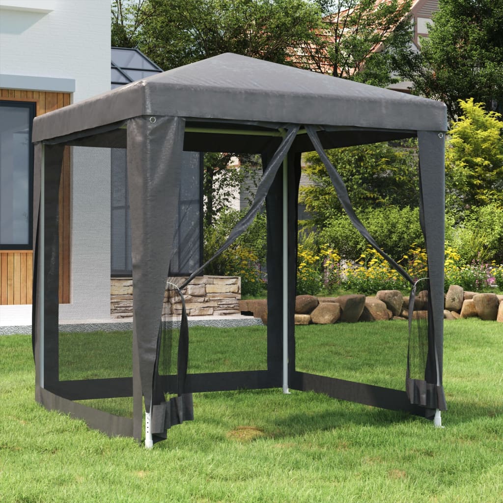JUNG Vida Partyzelt mit 4 Mesh-Seitenwänden Anthrazit 2x2 m HDPE