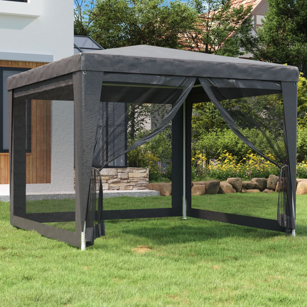 JUNG Vida Partyzelt mit 4 Mesh-Seitenwänden Anthrazit 3x3 m HDPE