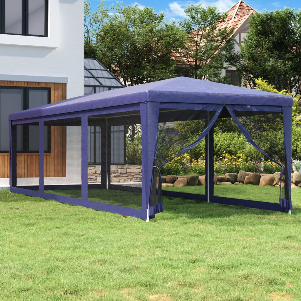 JUNG Vida Partyzelt mit 8 Mesh-Seitenwänden Blau 3x9 m HDPE