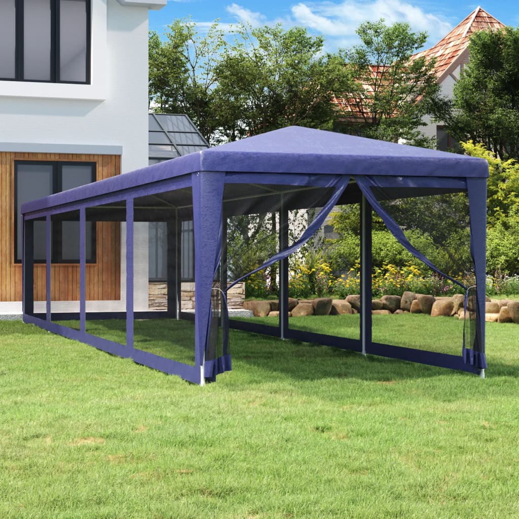 JUNG Vida Partyzelt mit 10 Mesh-Seitenwänden Blau 3x12 m HDPE