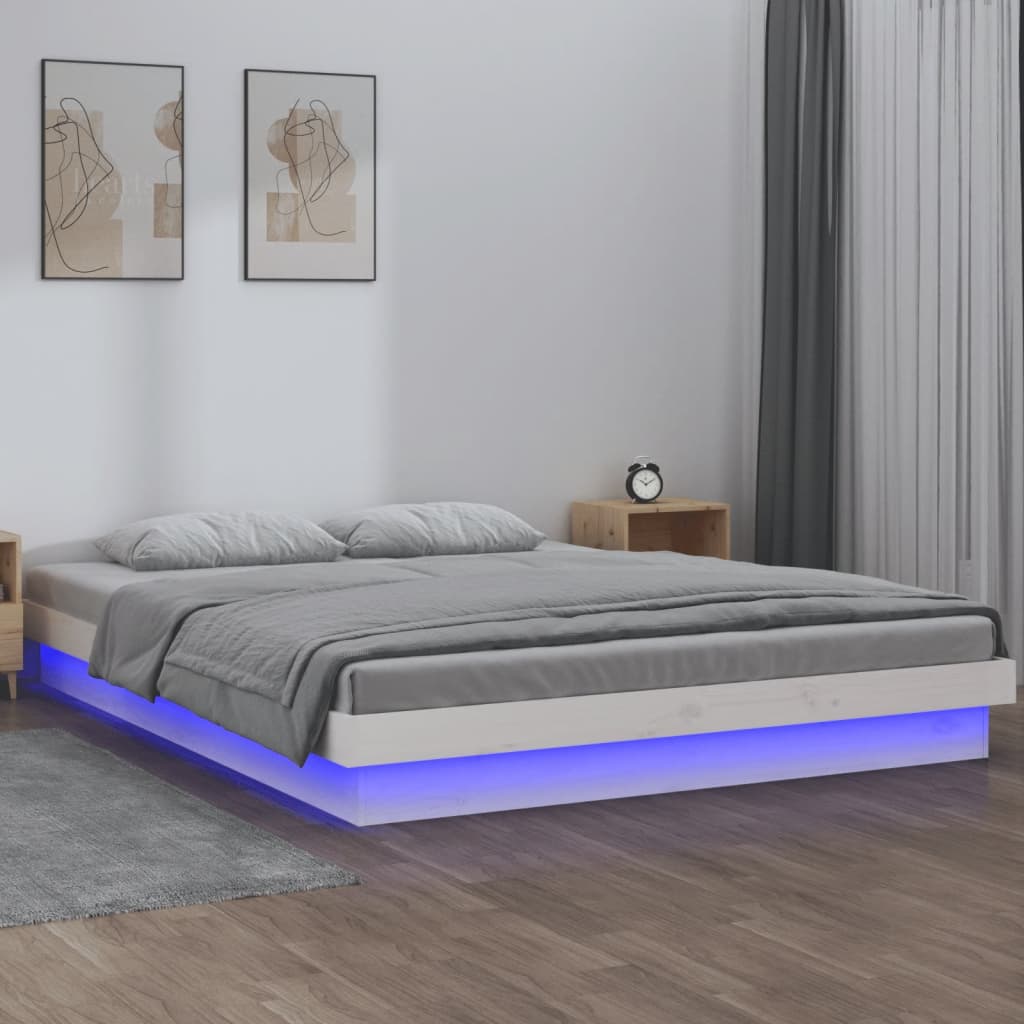 JUNG Vida Massivholzbett mit LEDs Weiß 120x190 cm