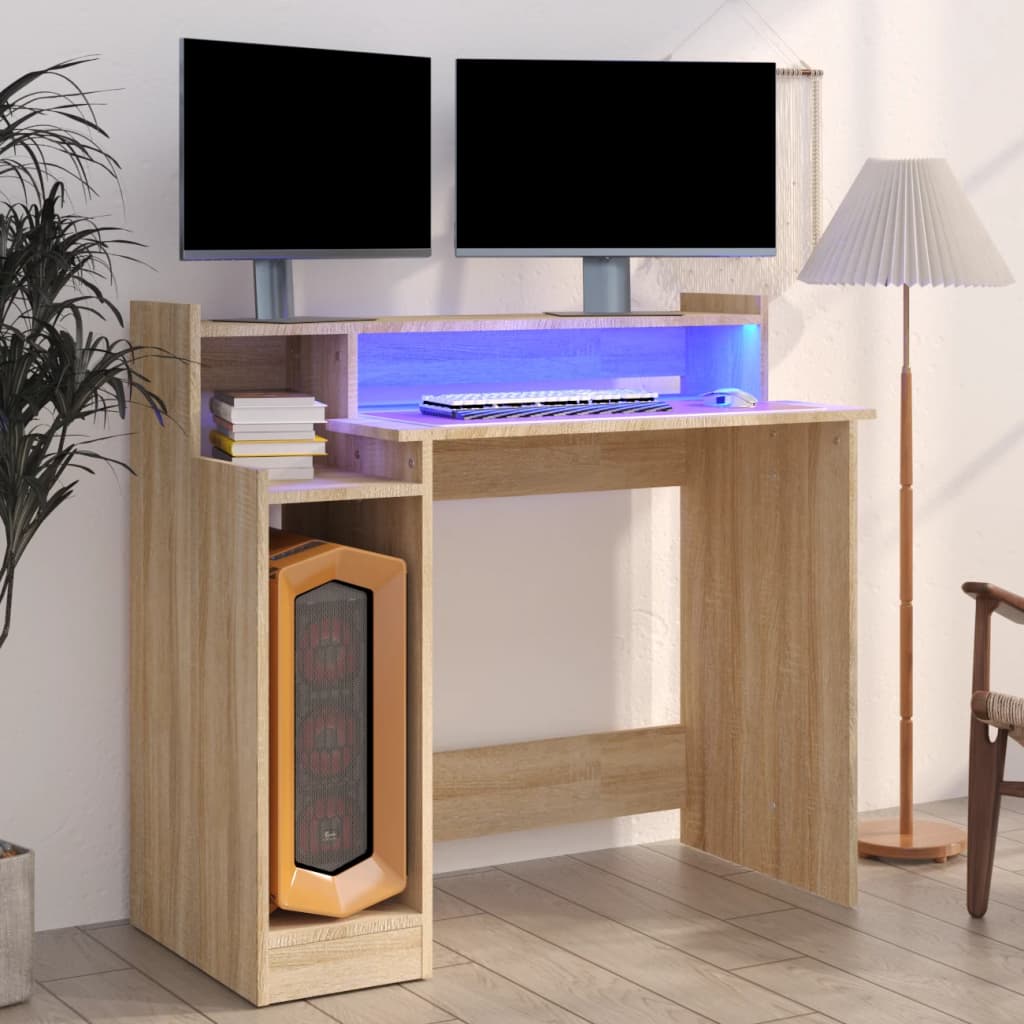 JUNG Vida Schreibtisch mit LEDs Sonoma-Eiche 97x45x90 cm Holzwerkstoff