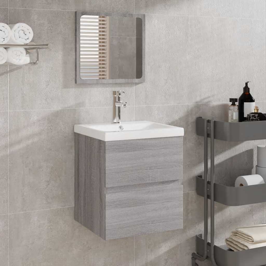 JUNG Vida Badschrank mit Spiegel Grau Sonoma Holzwerkstoff