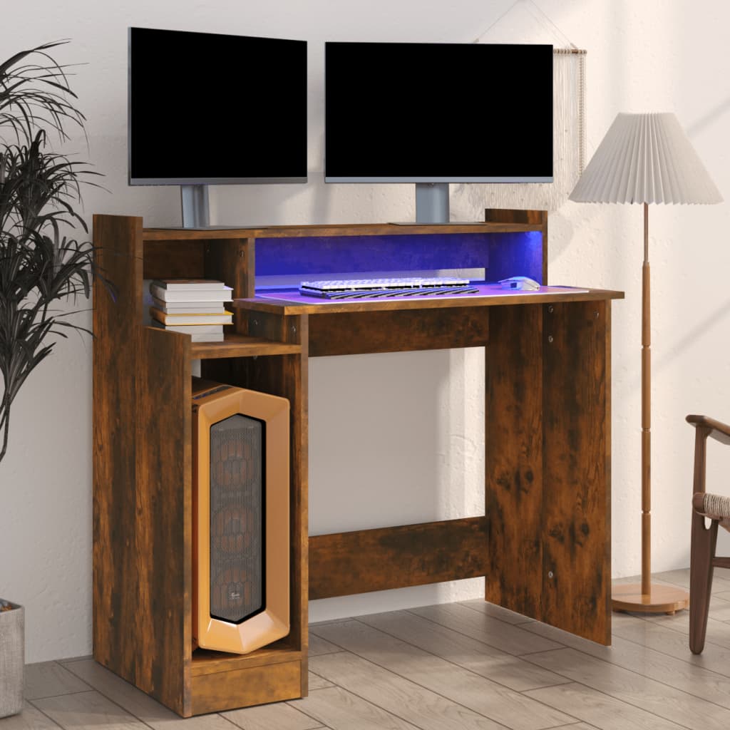 JUNG Vida Schreibtisch mit LEDs Räuchereiche 97x45x90 cm Holzwerkstoff