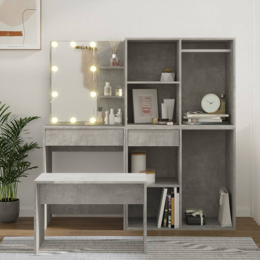 JUNG Vida Schminktisch-Set mit LED Betongrau Holzwerkstoff