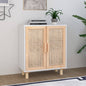 JUNG Vida Sideboard Weiß 60x30x70 cm Massivholz Kiefer und Natur-Rattan