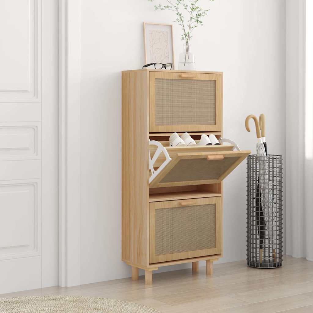 JUNG Vida Schuhschrank Braun 52x25x115 cm Holzwerkstoff & Rattan Natur