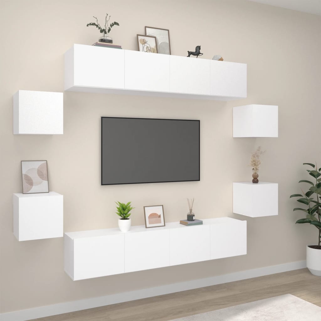 JUNG Vida 8-tlg. TV-Schrank-Set Weiß Holzwerkstoff