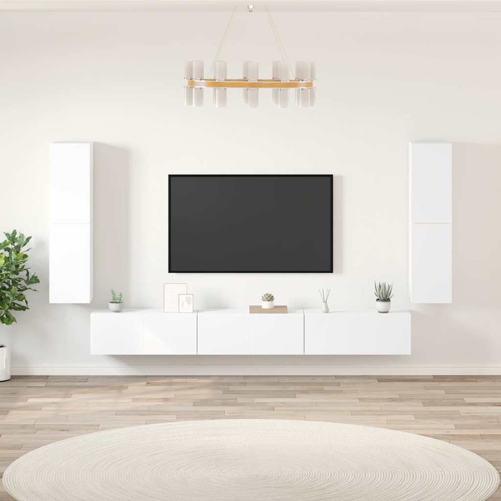 JUNG Vida 7-tlg. TV-Schrank-Set Weiß Holzwerkstoff