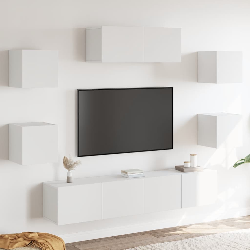 JUNG Vida 7-tlg. TV-Schrank-Set Weiß Holzwerkstoff