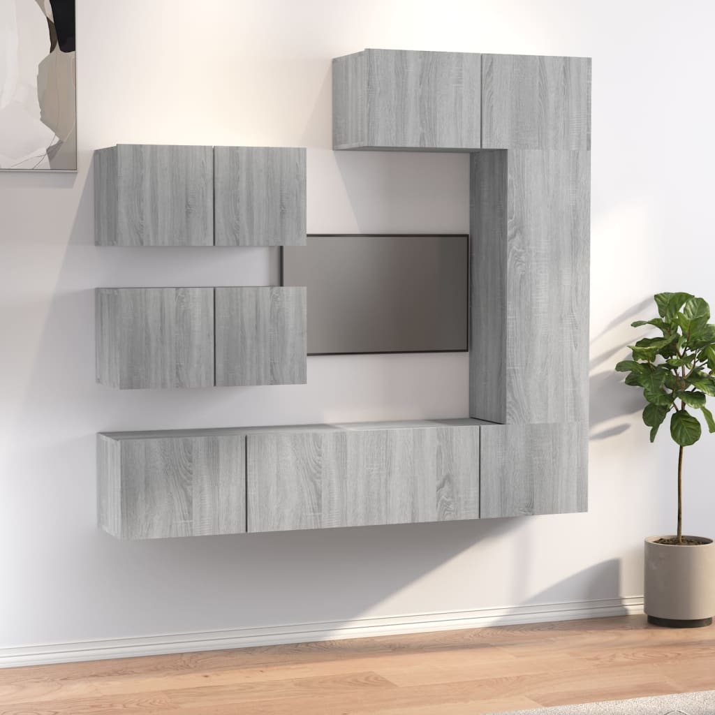 JUNG Vida 6-tlg. TV-Schrank-Set Grau Sonoma Holzwerkstoff