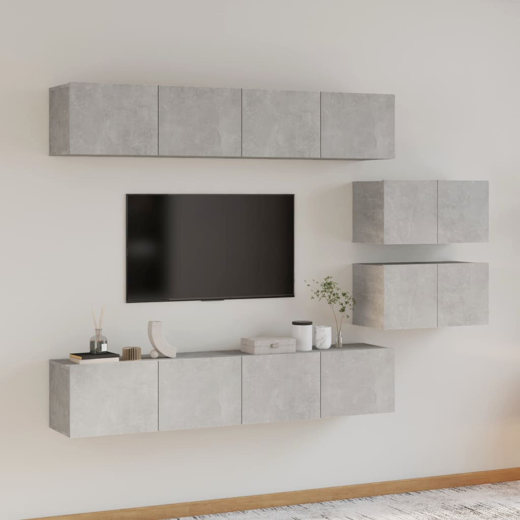 JUNG Vida 6-tlg. TV-Schrank-Set Betongrau Holzwerkstoff