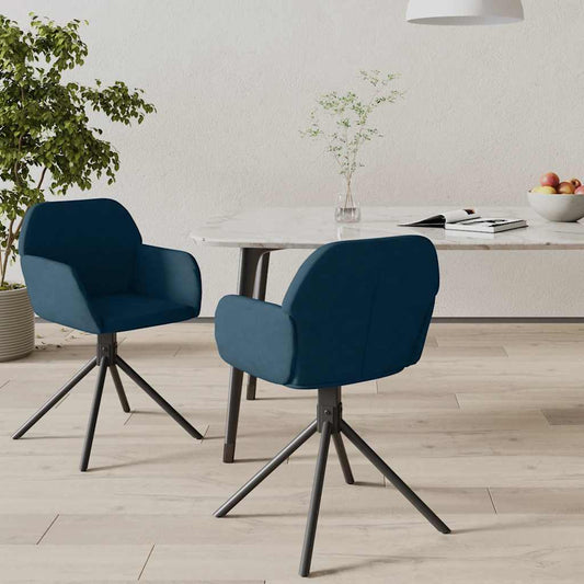 JUNG Vida Esszimmerstühle 2 Stk. Drehbar Blau Samt