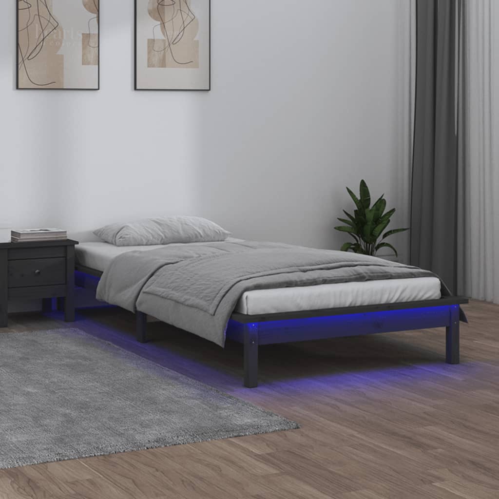 JUNG Vida Massivholzbett mit LEDs Grau 90x190 cm