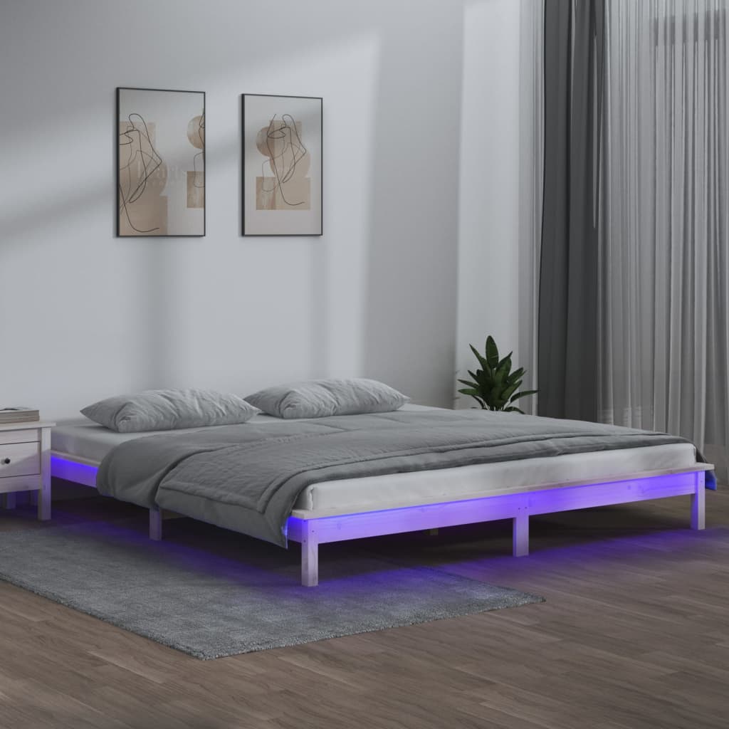 JUNG Vida Massivholzbett mit LEDs Weiß 140x190 cm