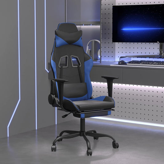 JUNG Vida Gaming-Stuhl mit Massage & Fußstütze Schwarz & Blau Kunstleder