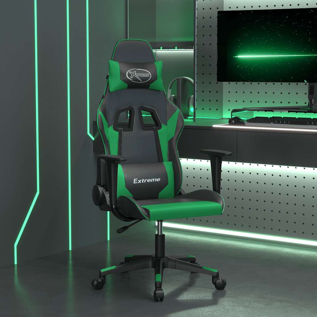 JUNG Vida Gaming-Stuhl mit Massagefunktion Schwarz und Grün Kunstleder