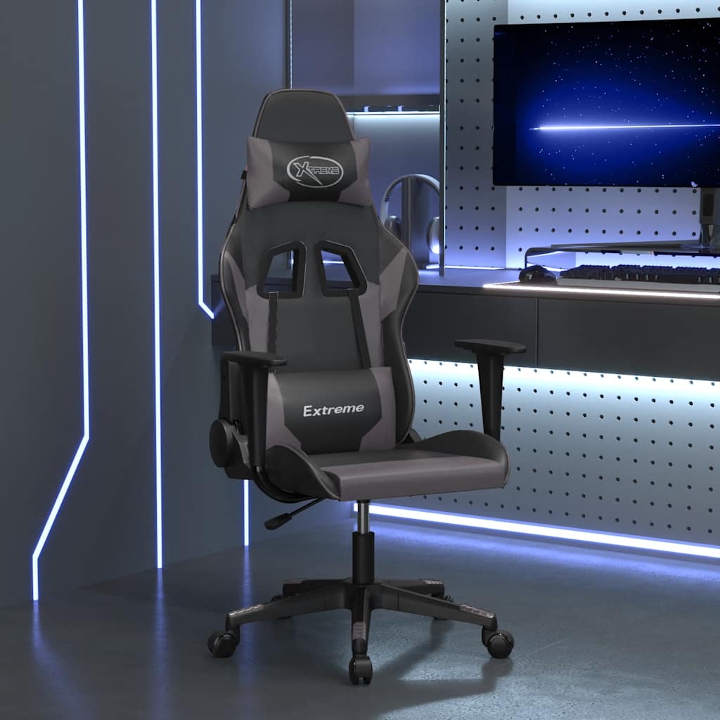 JUNG Vida Gaming-Stuhl mit Massagefunktion Schwarz und Grau Kunstleder