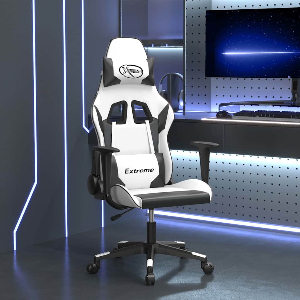 JUNG Vida Gaming-Stuhl mit Massagefunktion Weiß und Schwarz Kunstleder