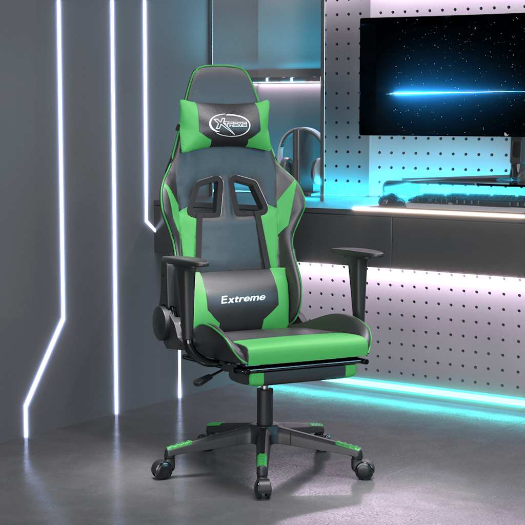 JUNG Vida Gaming-Stuhl mit Massage & Fußstütze Schwarz & Grün Kunstleder