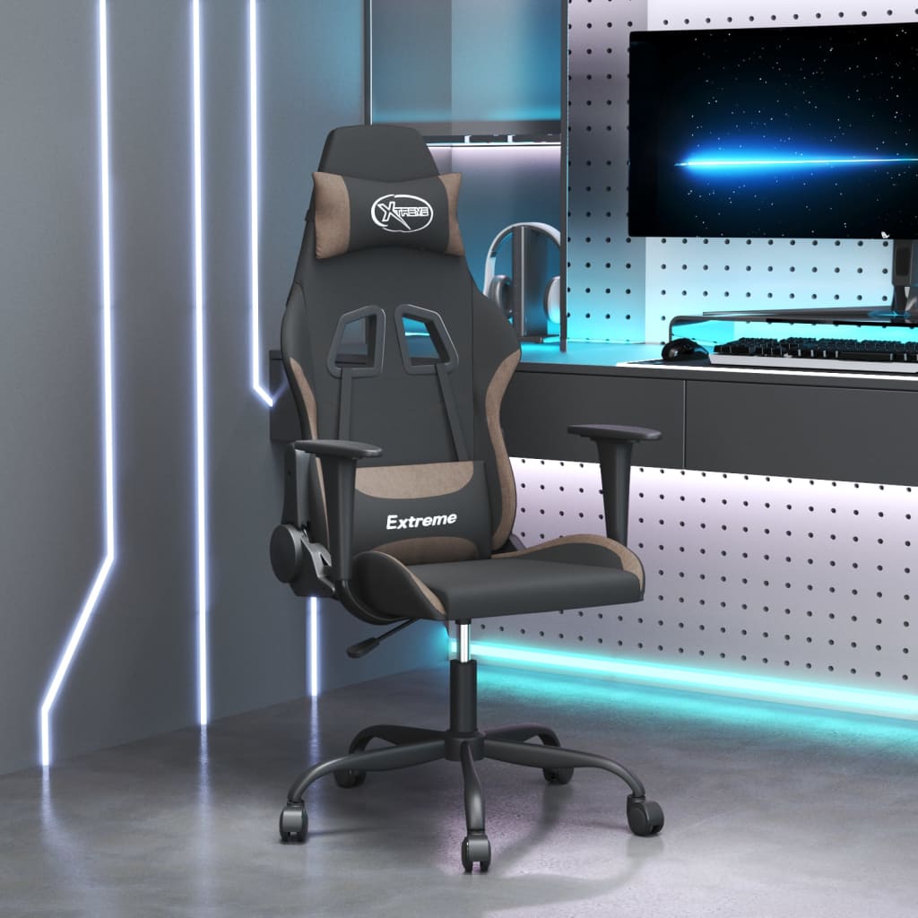 JUNG Vida Gaming-Stuhl mit Massagefunktion Schwarz und Taupe Stoff