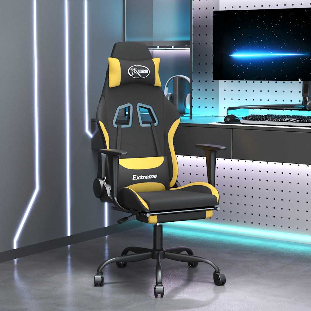 JUNG Vida Gaming-Stuhl mit Massage & Fußstütze Schwarz und Gelb Stoff