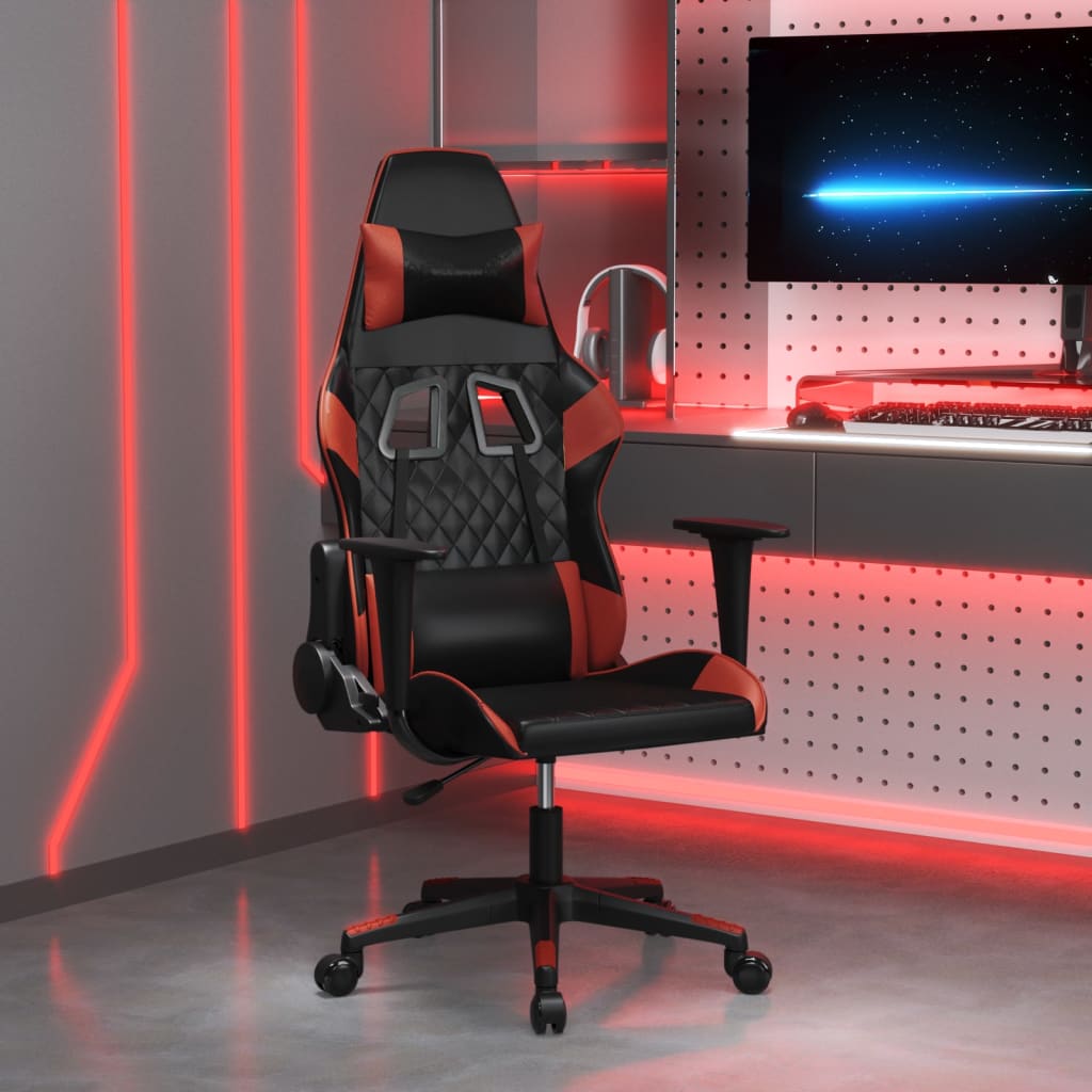 JUNG Vida Gaming-Stuhl mit Massagefunktion Schwarz und Weinrot Kunstleder