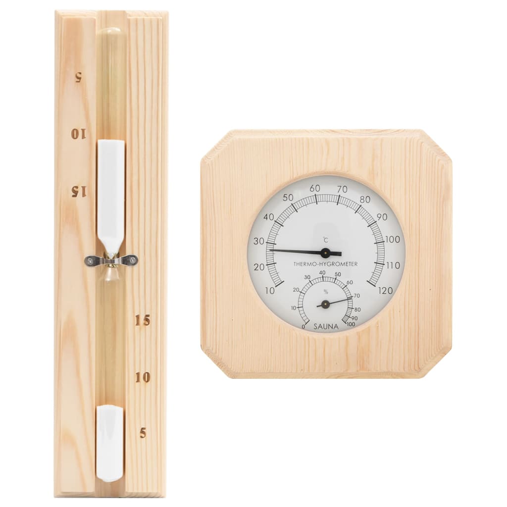JUNG Vida 2-in-1 Sauna-Hygrothermograph und Sanduhr Set Massivholz Kiefer