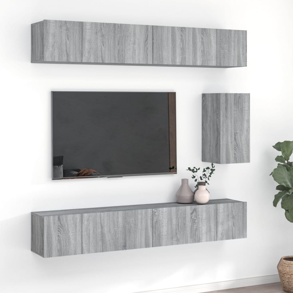 JUNG Vida 7-tlg. TV-Schrank-Set Grau Sonoma Holzwerkstoff