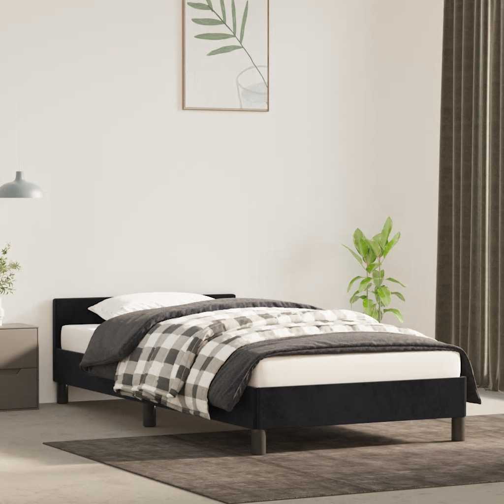 JUNG Vida Bettgestell mit Kopfteil ohne Matratze Schwarz 80x200 cm Samt