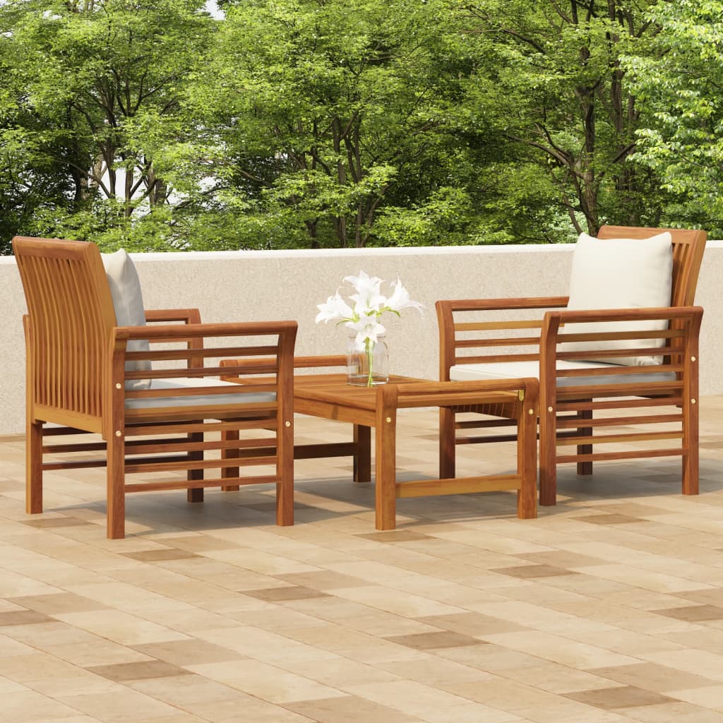 JUNG Vida 3-tlg. Garten-Lounge-Set mit Kissen Massivholz Akazie