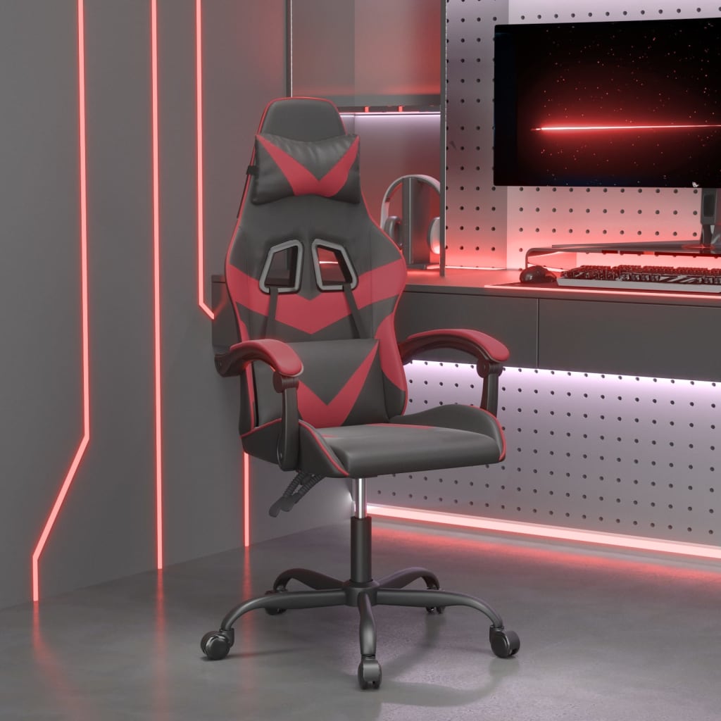 JUNG Vida Gaming-Stuhl Drehbar Schwarz und Weinrot Kunstleder
