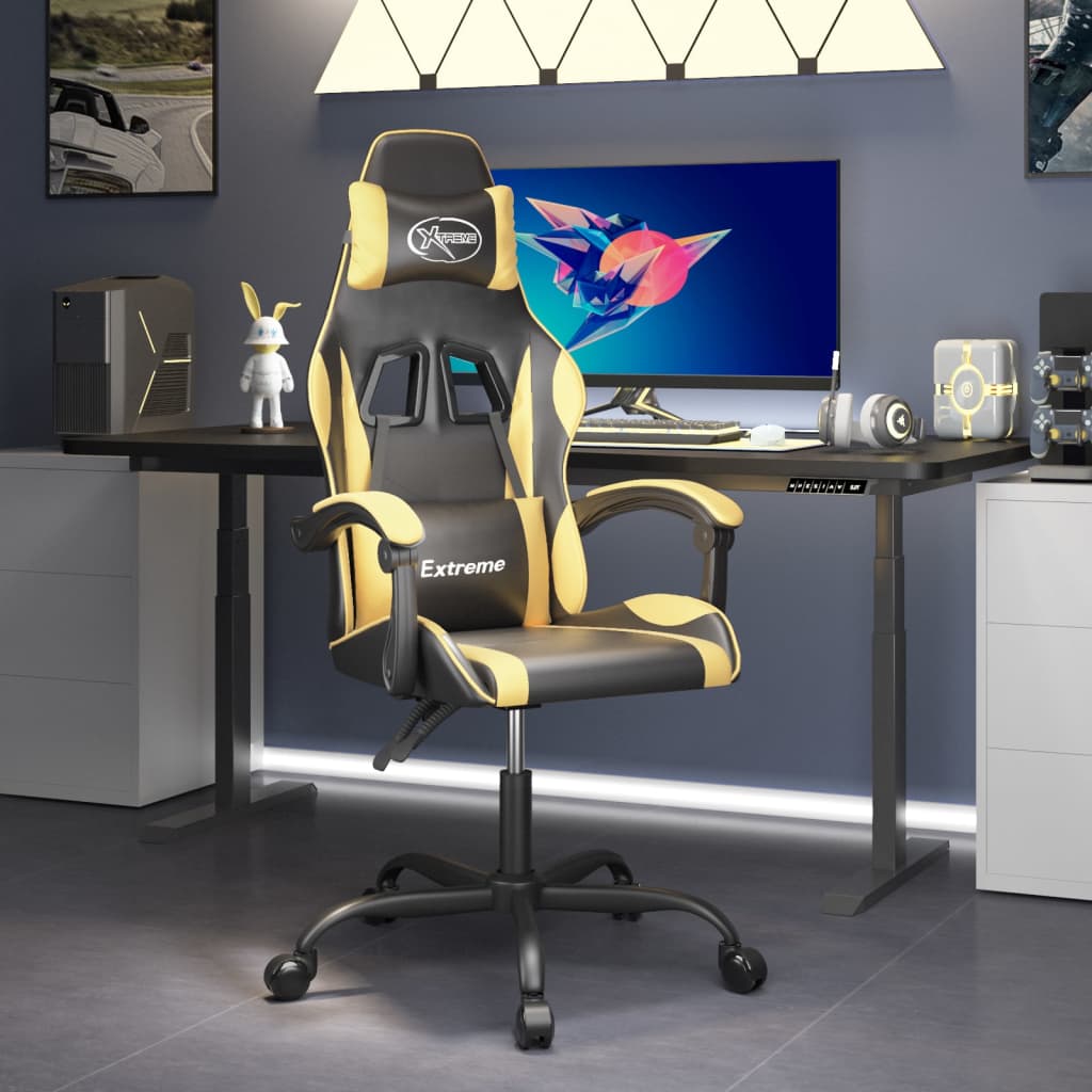 JUNG Vida Gaming-Stuhl Drehbar Schwarz und Golden Kunstleder