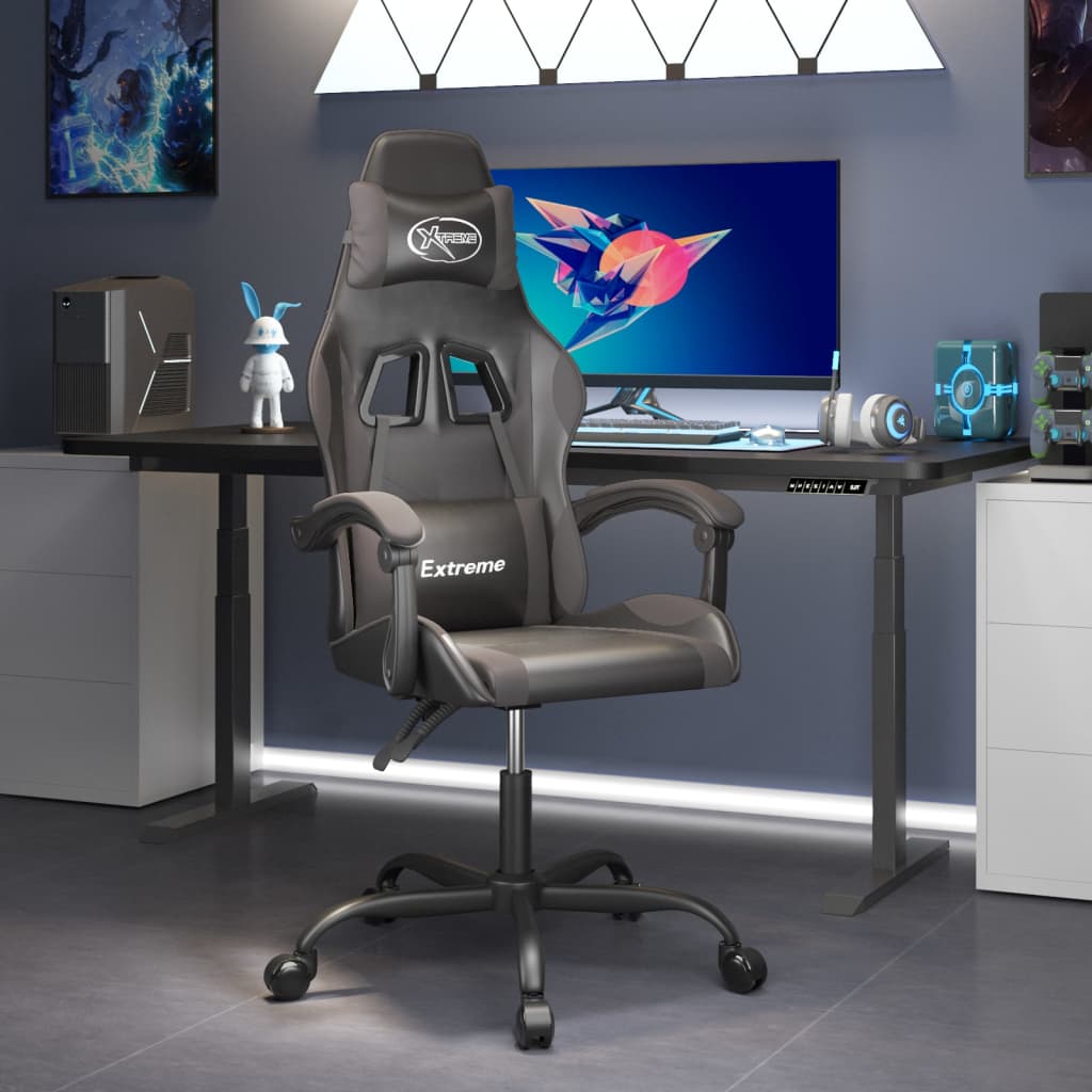 JUNG Vida Gaming-Stuhl Drehbar Schwarz und Grau Kunstleder