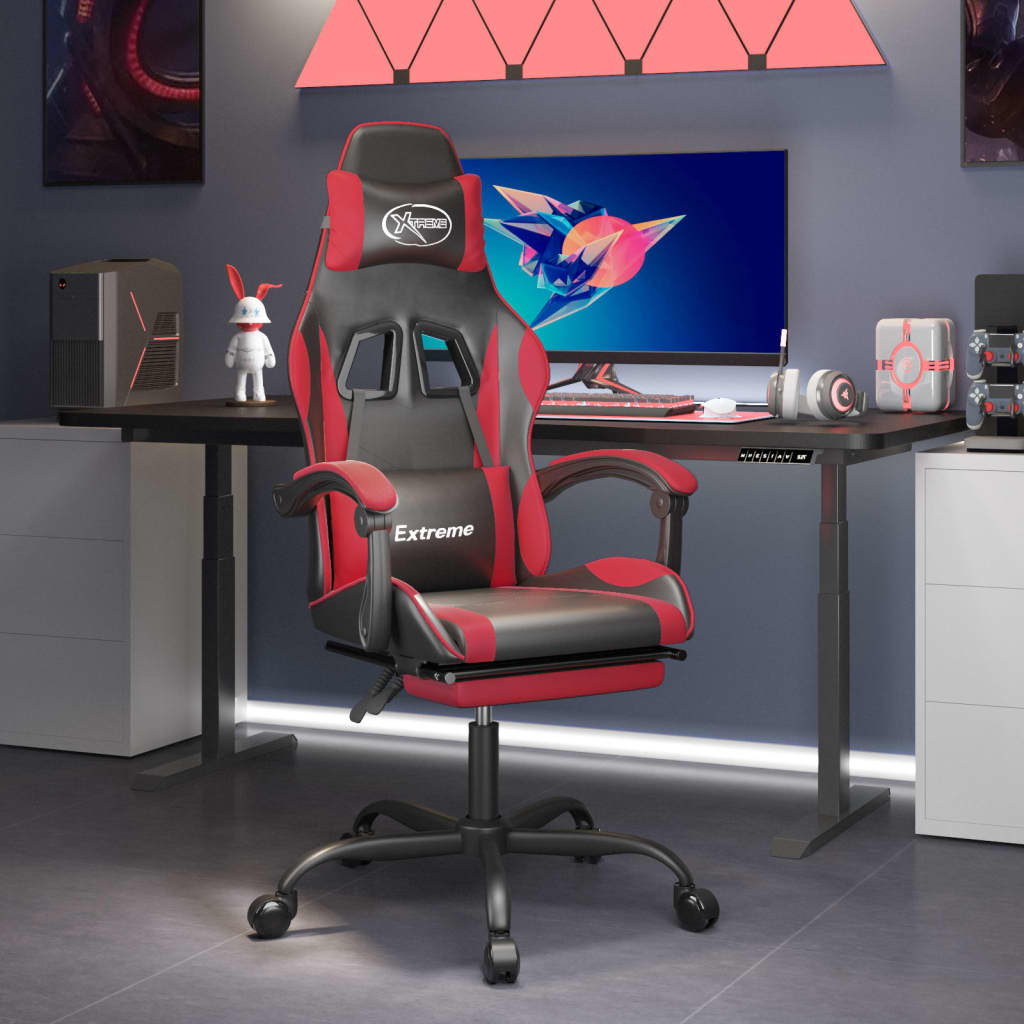 JUNG Vida Gaming-Stuhl mit Fußstütze Drehbar Schwarz & Rot Kunstleder