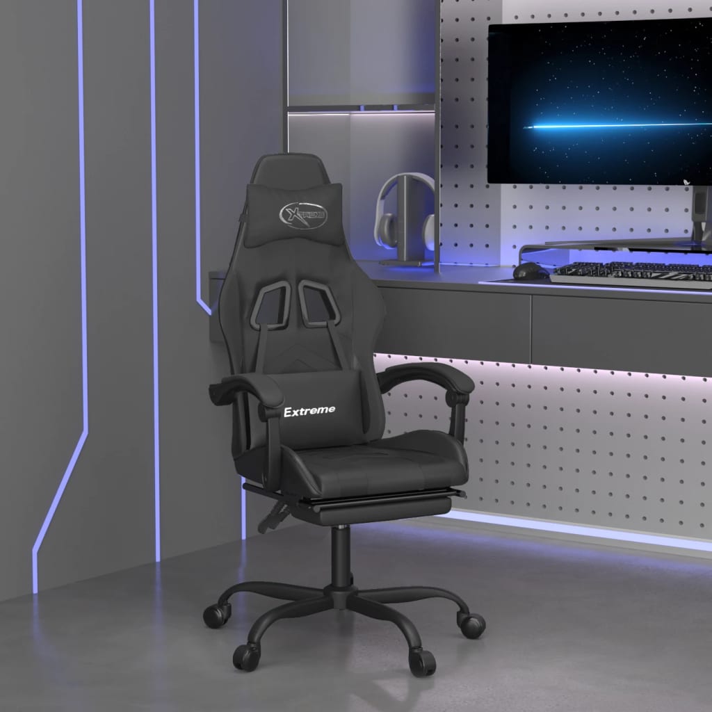 JUNG Vida Gaming-Stuhl mit Fußstütze Drehbar Schwarz Kunstleder